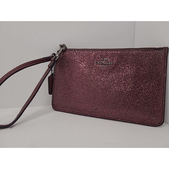 Coach Metallic Cherry Glitter Small Wristlet F64585 Wallet Horses Logo Clutch - Picture 6 of 10
